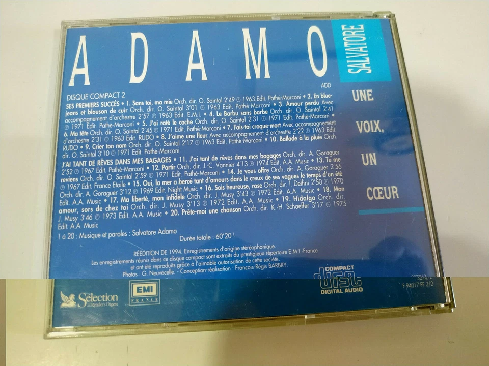 Adamo Une Voix Un Coeur 20 Tracks 1994 - CD - Bild 2 von 4