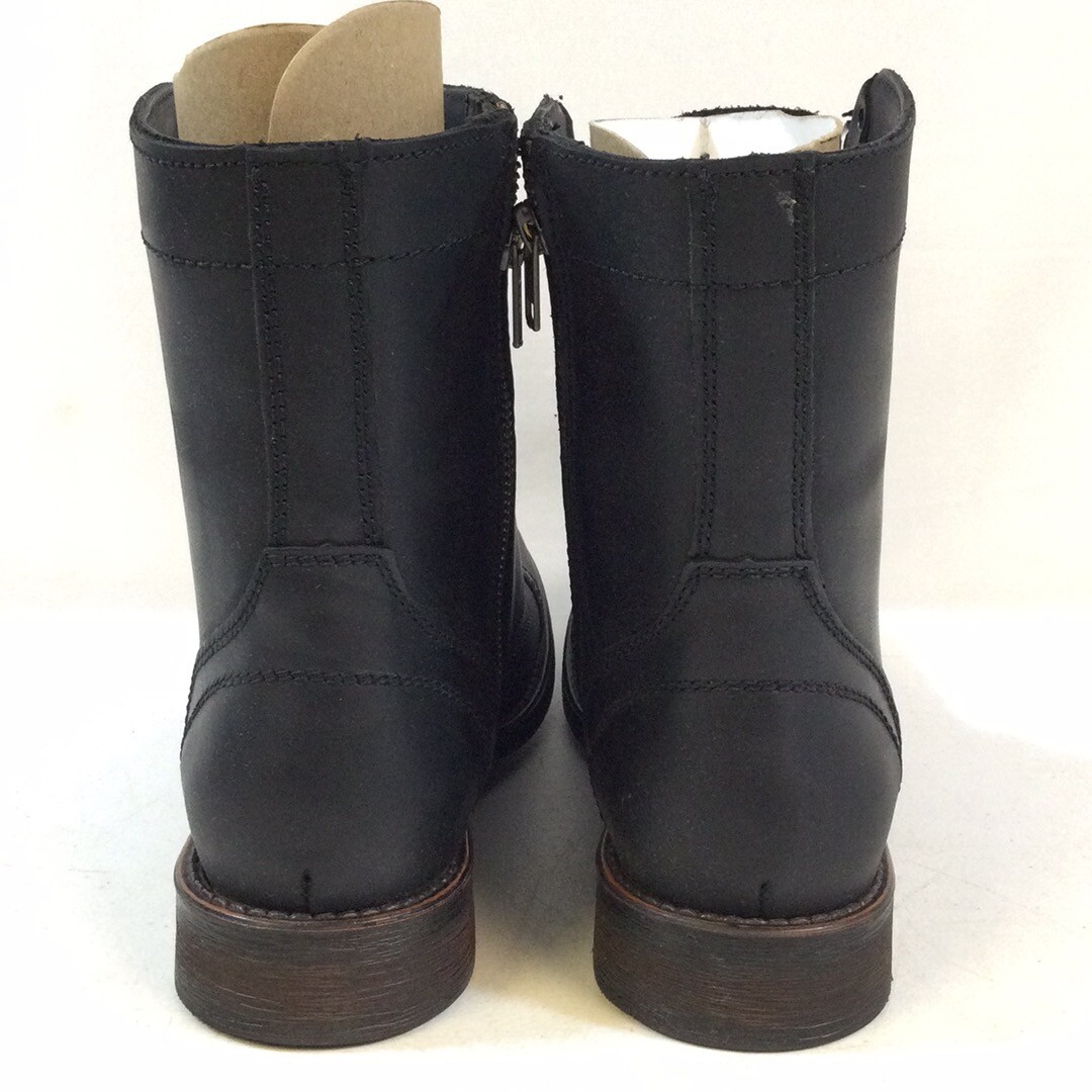 STEVE MADDEN Mens Black Lace-Up Front Heel Pull-Tab Padded Yenith Round Toe Block Heel Zip-Up Leather Boots Shoes M