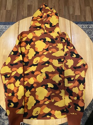 BAPE College logo pullover hoodie camo yellow red orange A Bathing