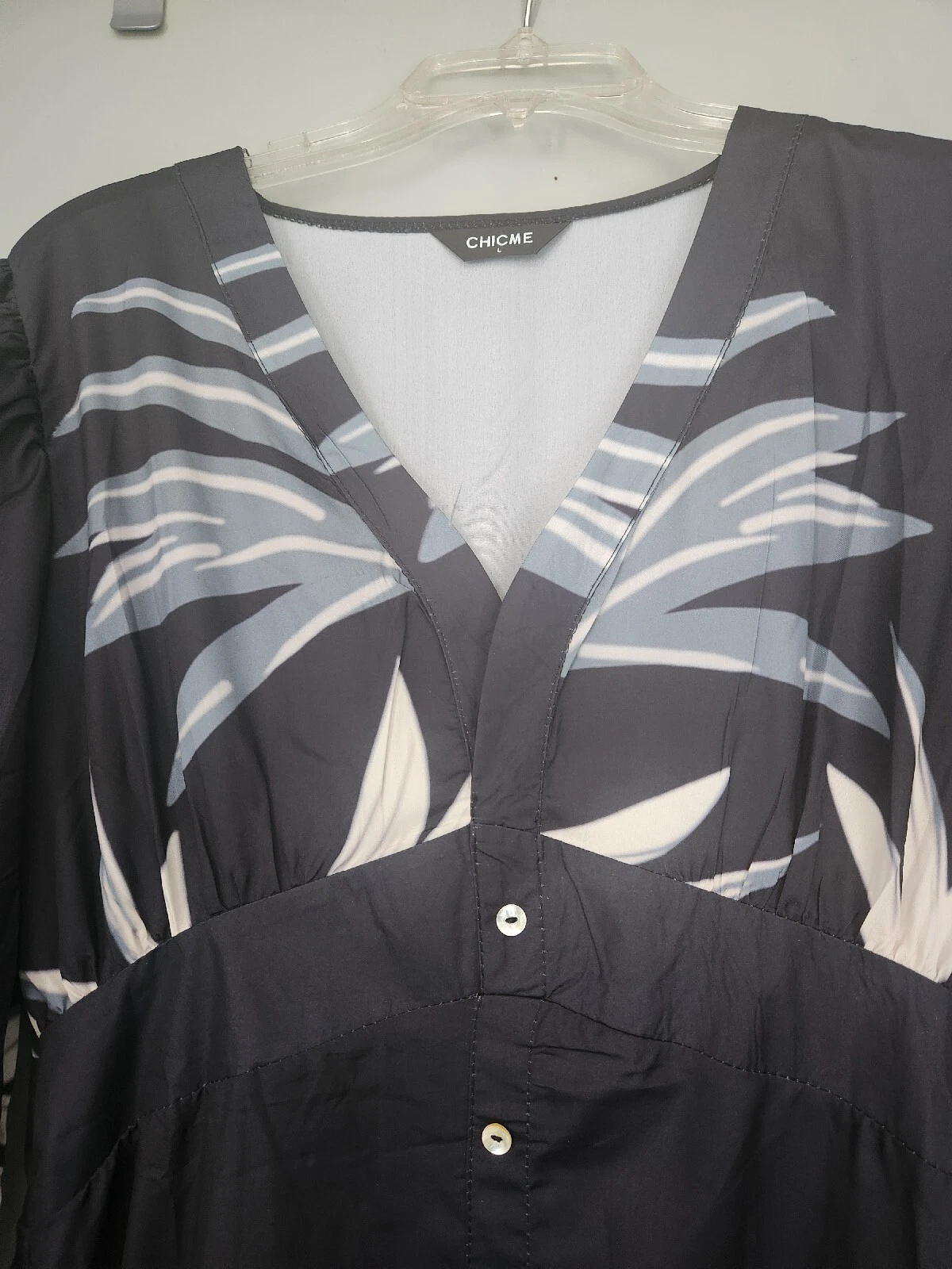 VETEMENTS Chicme abito lungo nero floreale donna vestito lungo grande con bottoni NUOVO