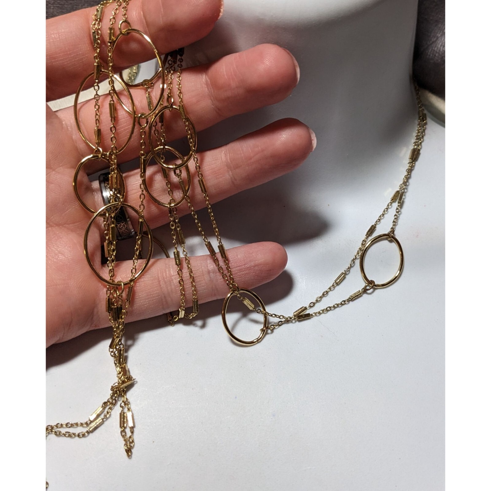 Multilayer Gold Chain Open Loop Necklace - image 9