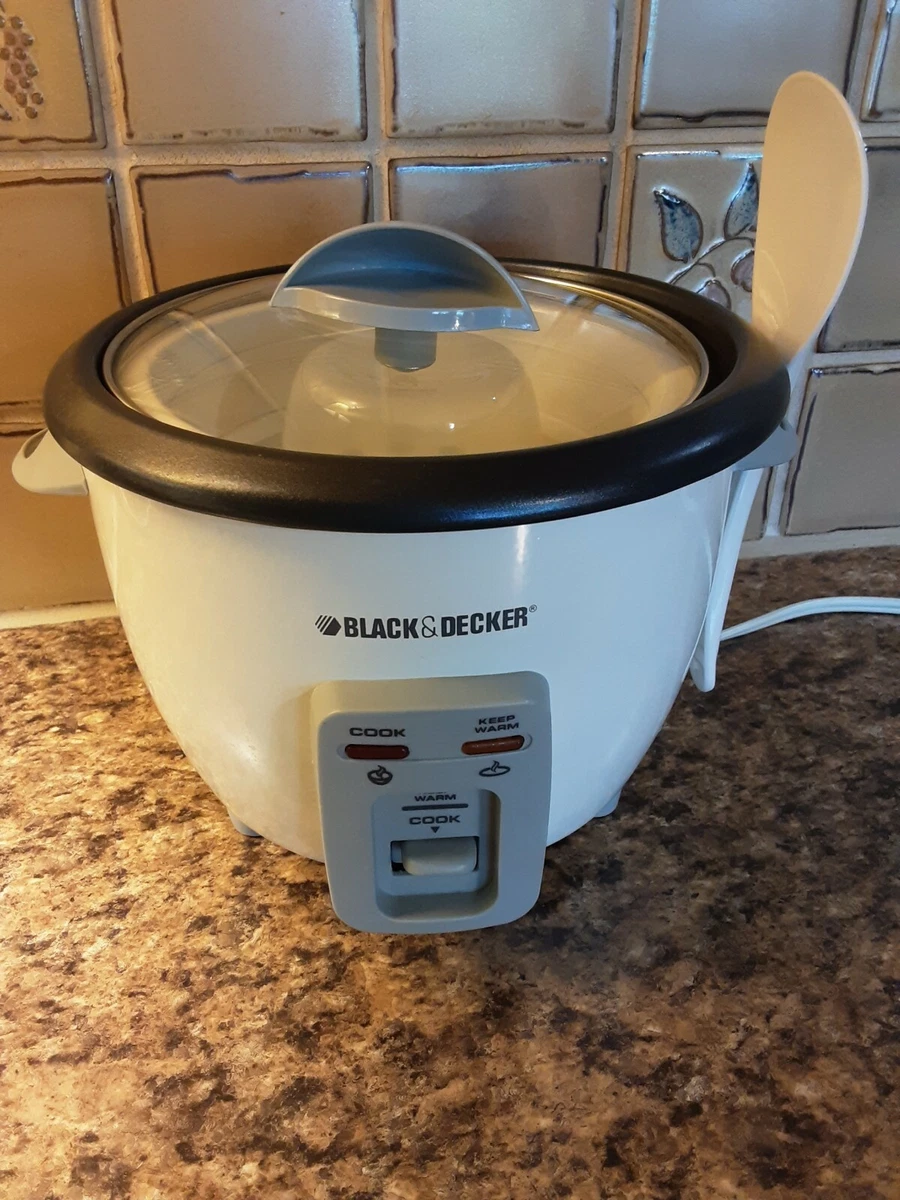 BLACK+DECKER 6-Cup White and Grey Rice Cooker with Food Steaming