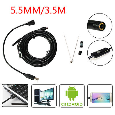 for Android PC MAC Phone HD 3.5M Borescope 5.5mm 6 LED MIN Inspection CameraTO