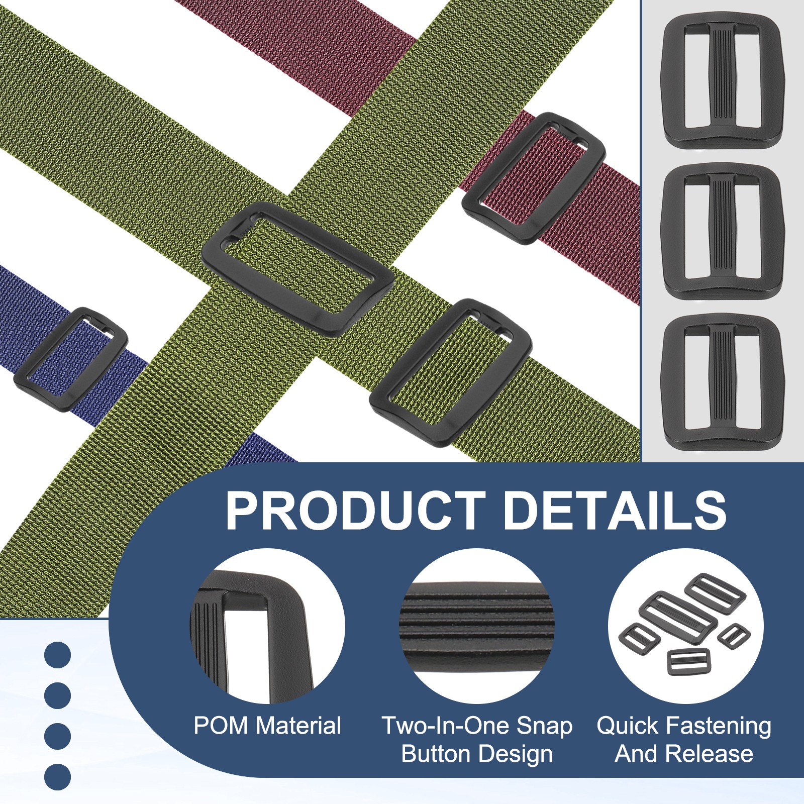 8pcs Plastic Tri-glide Slide Buckle 25mm 1 Inch Belt Adjuster Sliders Black