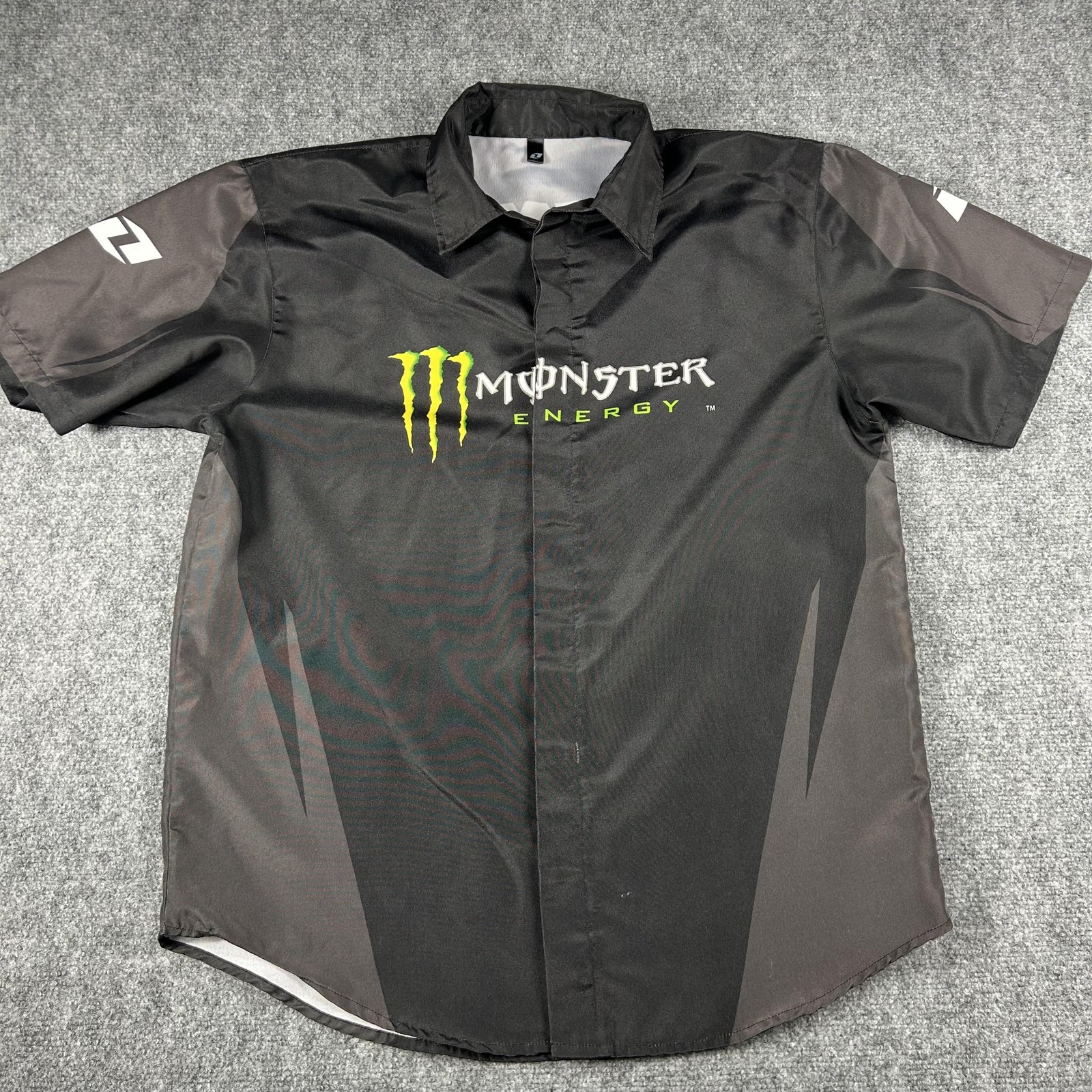 Monster Energy Shirt Mens Large Black Gray Button Up Monster Army Racing Moto