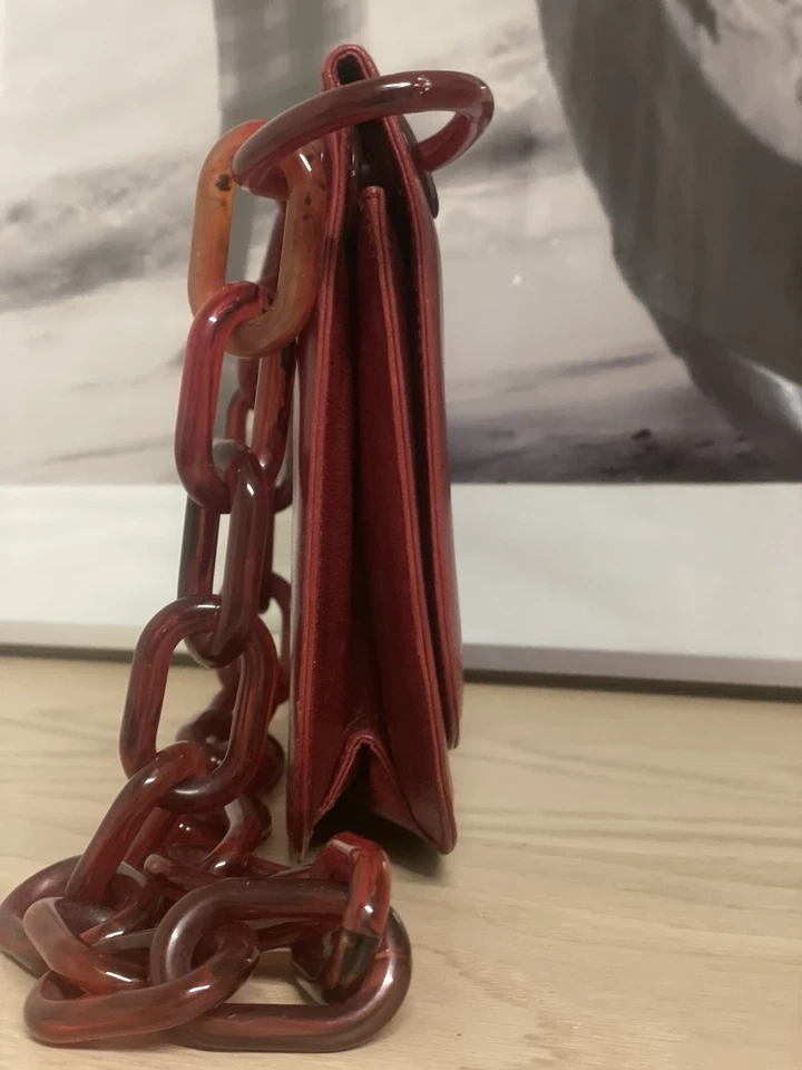 PRADA Borsa A Tracolla Con Catena Pelle Rossa Auth am4993 Rosso - Immagine 3 di 4