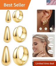 14K Gold Plated Hoop Earrings Set - 3 Pairs Hypoallergenic for Stylish Stacking