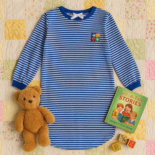 Vintage 90s Carter's Teddy Bear Nightgown Blue Striped Girls Pajamas Size 8/10