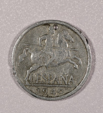 1940 5-Centimos (Iberian Rider) Aluminum Coin, Damaged