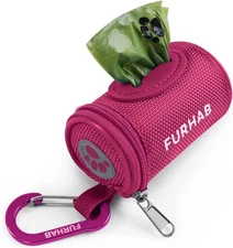 Dog Poop Bag Holder for Leash Doggie Waste Dispenser Soft Fabric Rose Red 