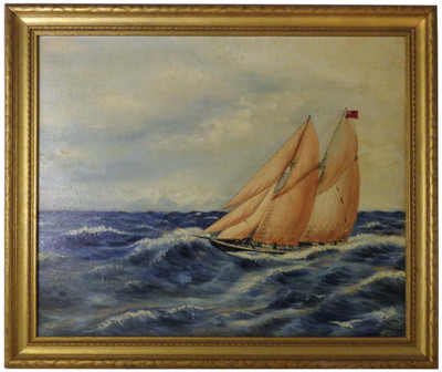 MASTED RACING YACHT in ROUGH SEAS EARLY 20TH C NAUTICAL O/C SGND H T FROKE FRMD