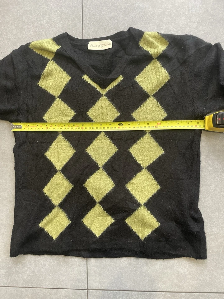 Vintage Nicole et Charlotte Italy Mohair Argyle Jumper Black Green Medium Italy - Image 4 of 4