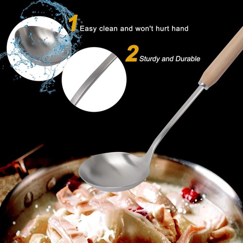 304 Edelstahl Suppenlöffel Schöpfkelle Holzgriff Küche Servierutensil - Bild 4 von 7