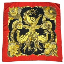 HERMES Carr 90 Tahiti Silk Scarf in Black and Red shawl woman from japan