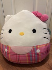 Squishmallow 17” Hello Kitty Jumbo Plush Pink Plaid Overalls NEW NWT Squishy