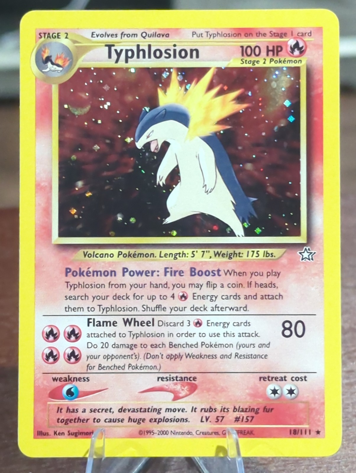 NM Swirl Typhlosion 18/111 Neo Genesis Holo Rare Vintage Pokemon