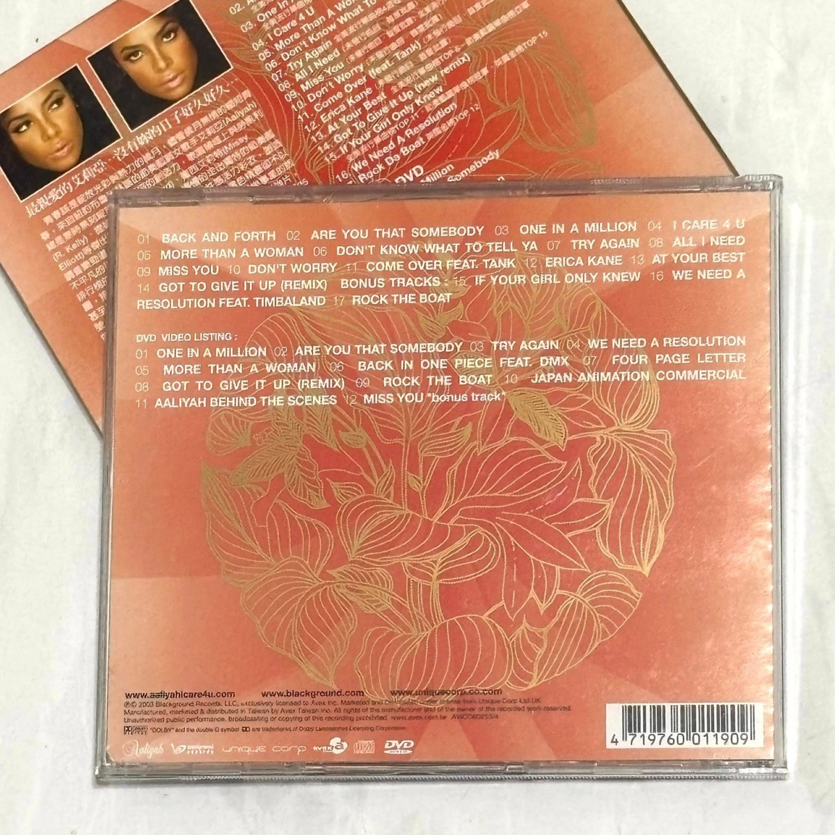 Aaliyah 2003 I Care 4 U - Taiwan Box CD+DVD Album with Promo