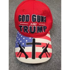 Trump Hat God Guns Red Patriotic American Flag Cross Rifle Baseball Cap Hat