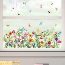 Colorful Flower Window Clings, Wildflower Butterfly Anti-Collision Window