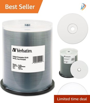 Verbatim 100pk Inkjet Hub Printable CD-Rs - Fast 52X Speed & Excellent Quality
