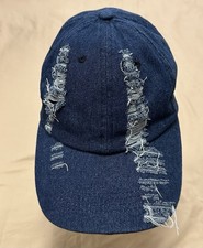 Distressed Denim Baseball Cap Strap back Hat