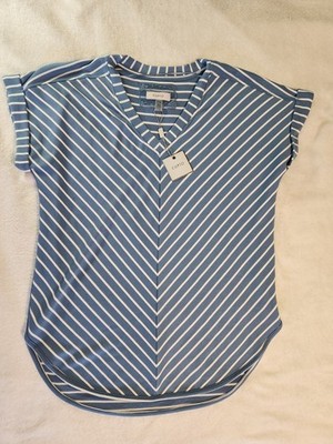 NWT Cupio Blush Size Small Striped V-Neck Shirt chevron pattern Summer Tee