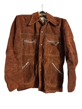 Vintage Gino Paoli Jacket Mens 40 Brown Suede Leather Field Snap Zip Pockets