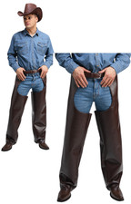 Deluxe Faux Leather Cowboy Chaps Mens Rodeo Wild West Western Fancy Dress