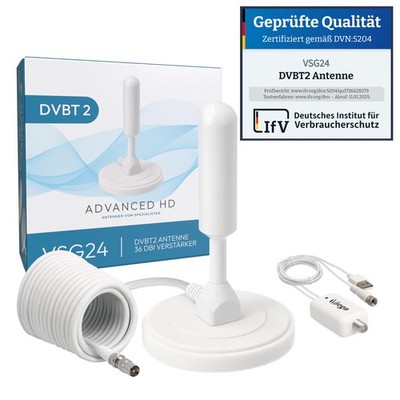 VSG24 DVBT2 Antenne mit Verstärker 36Dbi+ HDTV Zimmerantenne für Fernseher, m...