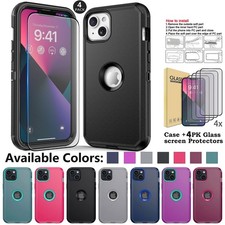 For iPhone 13 Phone Case Cover  4-Pack Screen Protector Heavy Duty Shockproof
