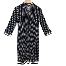 Talbots Black White Polka Dot Dress Shift MP Stretch Knit Knee Length 3/4 Sleeve