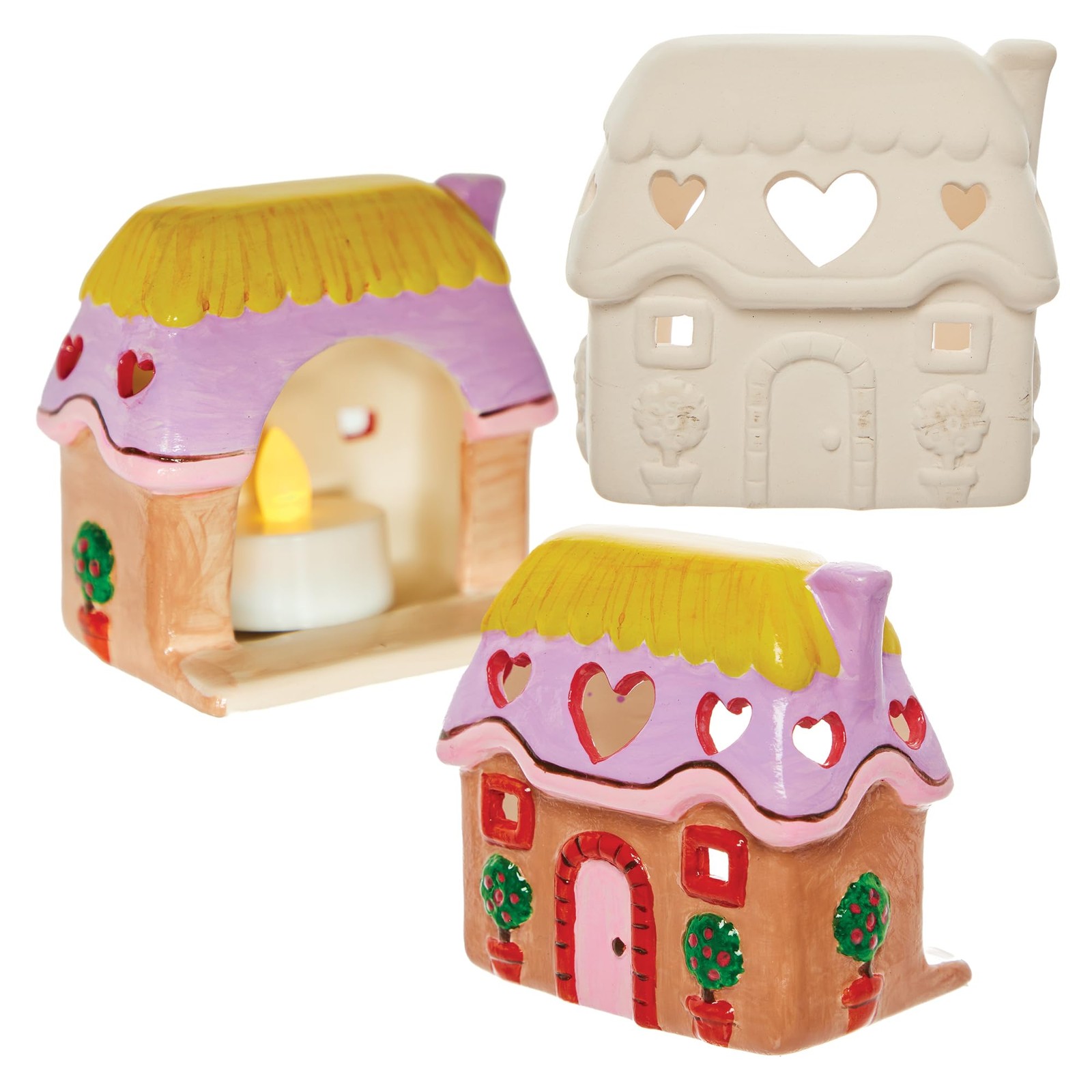 Baker Ross FN379 Spring Cottage Tealight Holder - Pack of 2, Ceramic Painting for Kids, Kids Tealight Holders to Paint - Image 2