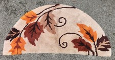 Vintage Thick Handmade Fireside Hearth Rug, Autumn Leaf Design, Semi Circle