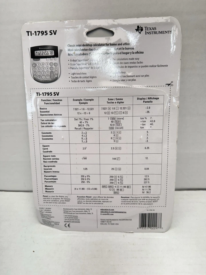 New Texas Instruments 1795 SV 8-Digit LCD Display Basic Calculator Solar/Battery - Image 2 of 4