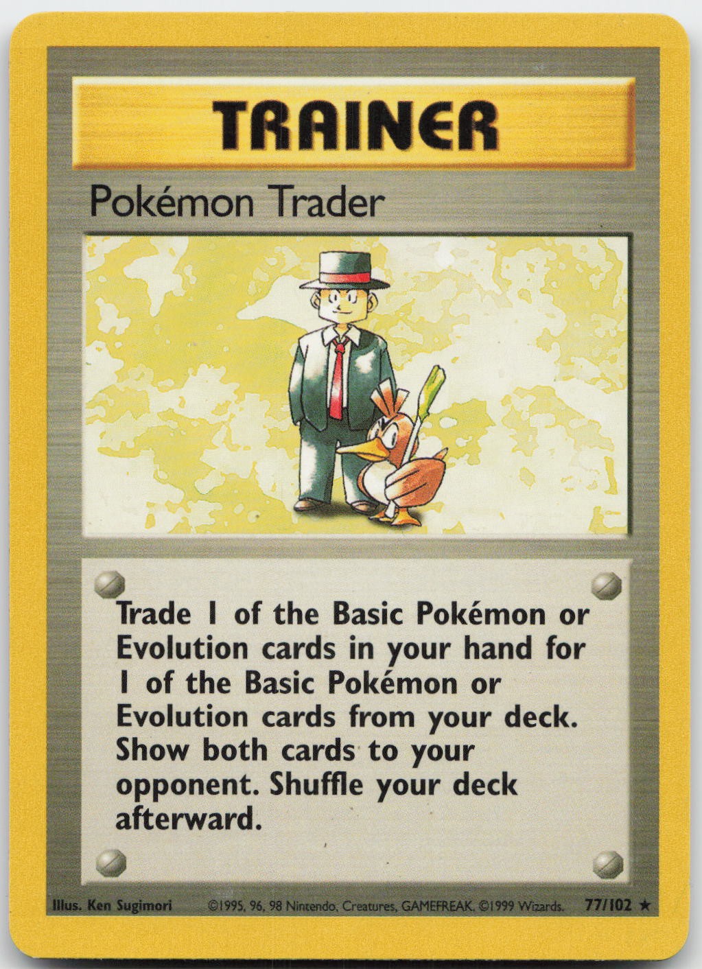 Pokemon Trader 77/102 Rare Base Set Unlimited Pokemon Lightly Played