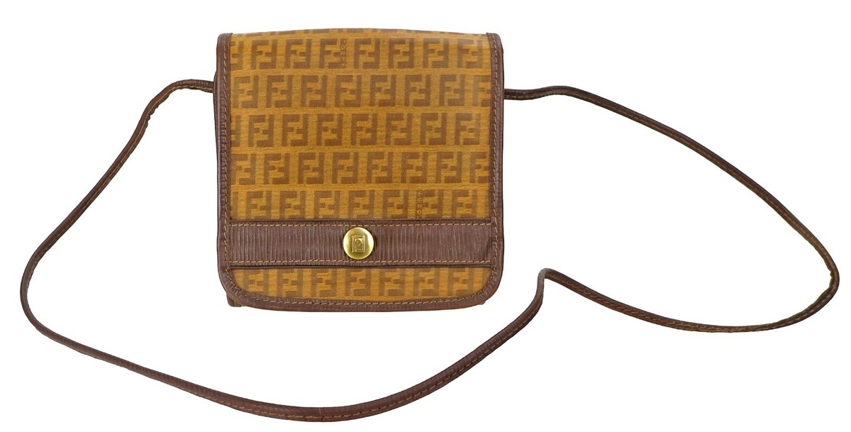 バッグ FENDI Zucchino FF Monogram Shoulder Bag Vintage FENDI Zucchino FF Monogram Leather Vinyl Shoulder