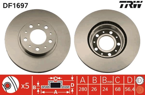 2X Bremsscheibe TRW DF1697 FüR Volvo 960 940 744 745 945 964 740 944 2 965 Turbo-image