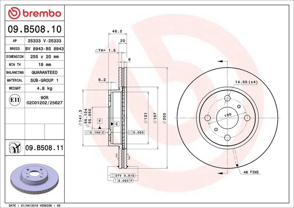 2X Bremsscheibe Prime Brembo 09.B508.10 FüR Toyota IQ KGJ10_ KGJ10R NGJ10_ Aston-image