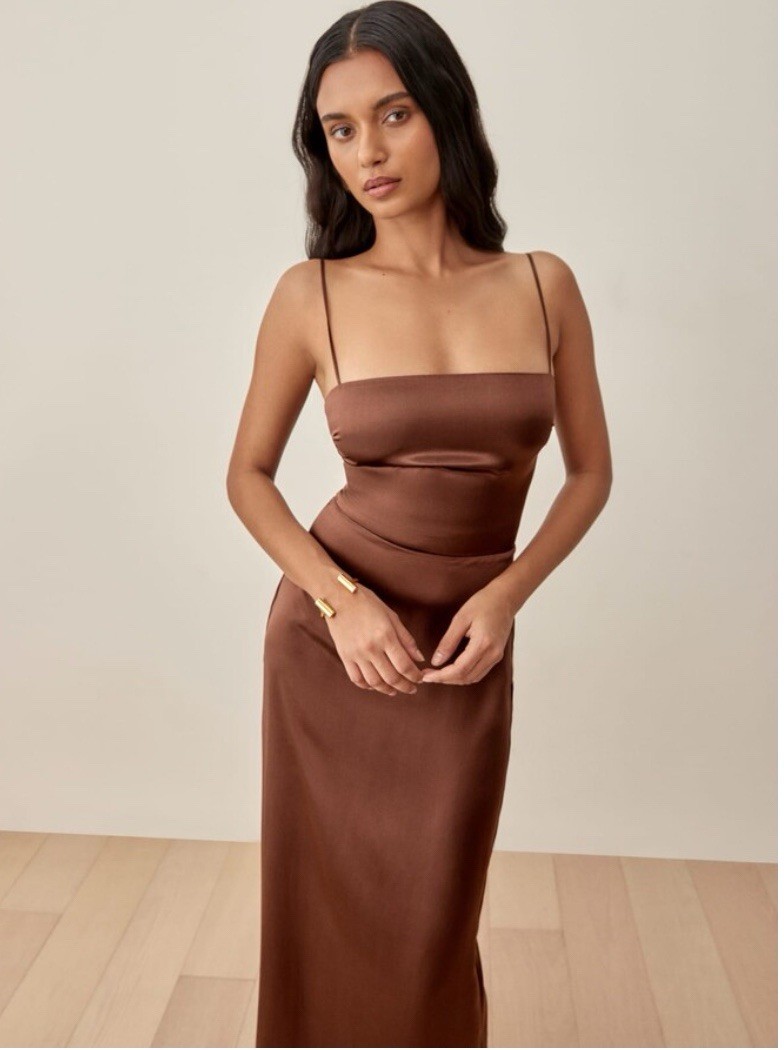 Reformation Frankie 100percent Silk Maxi Slip Dress in Brown, Size 14 image 3