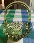 vintage Fenton Glass  olive green glass hobnail basket 8” Height