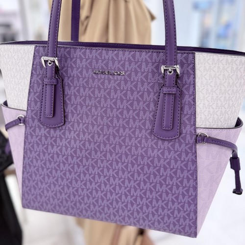 Michael Kors Voyager Large Tote MK Signature Logo Bag Dark Purple Multi - Picture 18 of 23