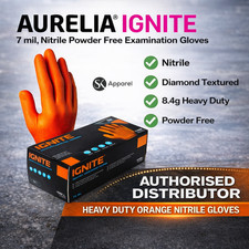 IGNITE EX STRONG TEXTURED GRIP ORANGE NITRILE GLOVES MECHANIC TATTOOIST