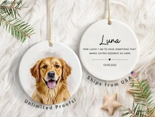 Custom Pet Watercolor Ornament  Dog/Cat Photo & Name Christmas Gift