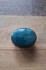 Vintage Polished Stone And Metal Small Lidded Pot Patch Pot Trinket