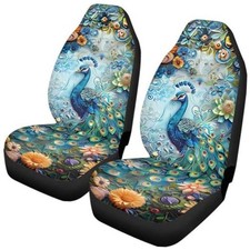 Peacock Flower Print Car Seat Cover Front Seat Protector Bule-peacock Flower