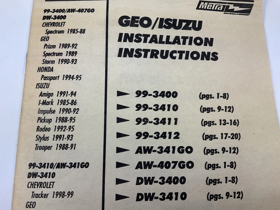 Kit de instalación de radio estéreo Metra 99-3411 para Geo Metro Suzuki Swift 1995-up Foto 4 de 4