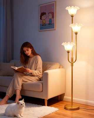 66IN Flower Floor Lamp 3-Lights Vintage Floor Lamps with 3000K Warm White Bul...
