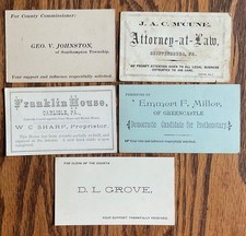 5 Antique PA Political Business Cards Carlisle Shippensburg Greencastle 1880s