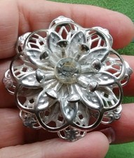 Sarah Coventry Mountain Flower Silvertone Filigree Floral Pin 2" Wide Vintage