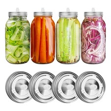 2X(Gärdeckel für Weithalsgläser, 4 Edelstahldeckel mit Datum1075